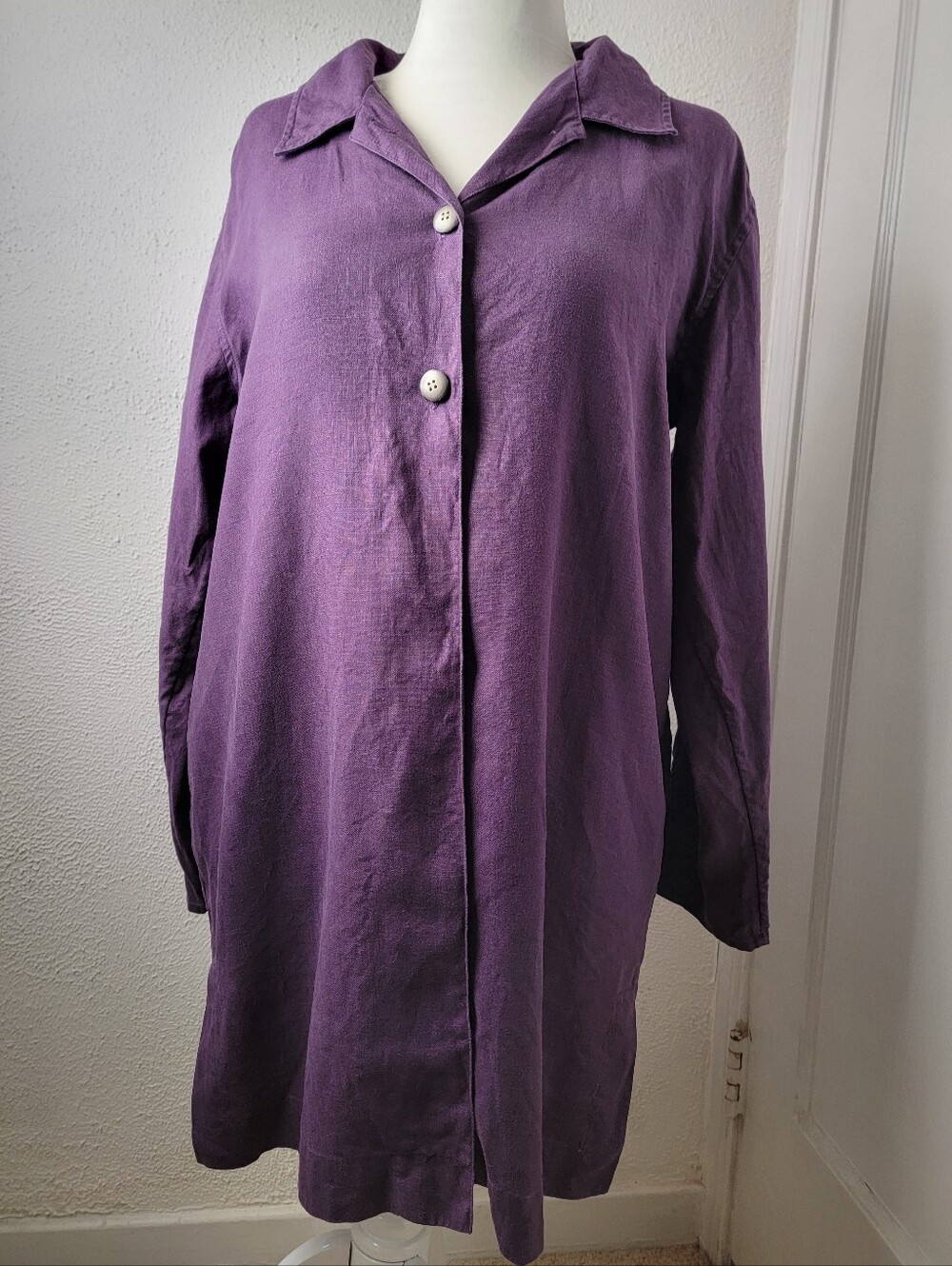 J Jill Linen Split 3-Button LS Tunic Shirt Sz. 8-Tall Lagenlook Artist Workshirt